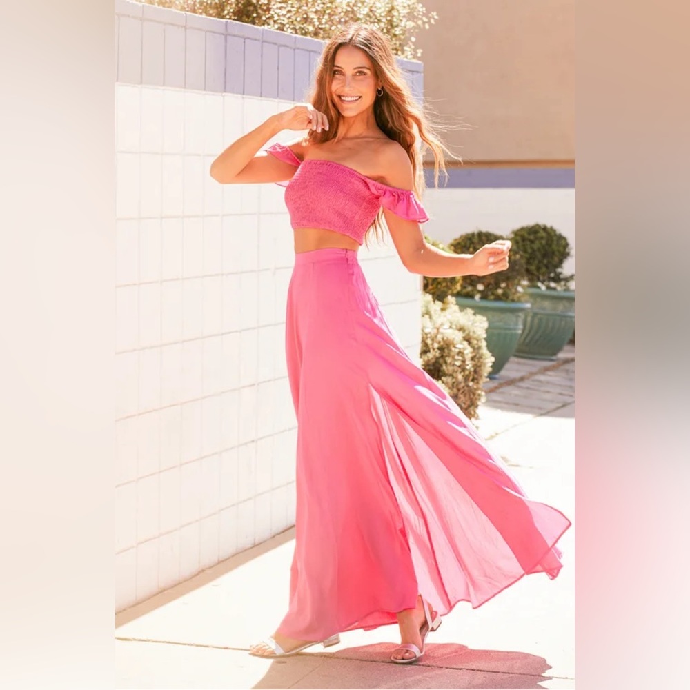 Lulu’s Away on Vacay Fuchsia Two-Piece Maxi Dress